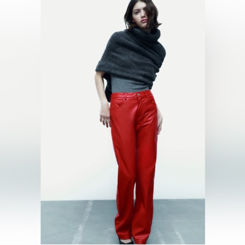 Zara Red Faux Leather Pants NWT